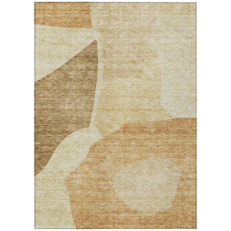 Tapis intérieur lavable abstrait cuivré beige et brun 9 pi x 12 pi