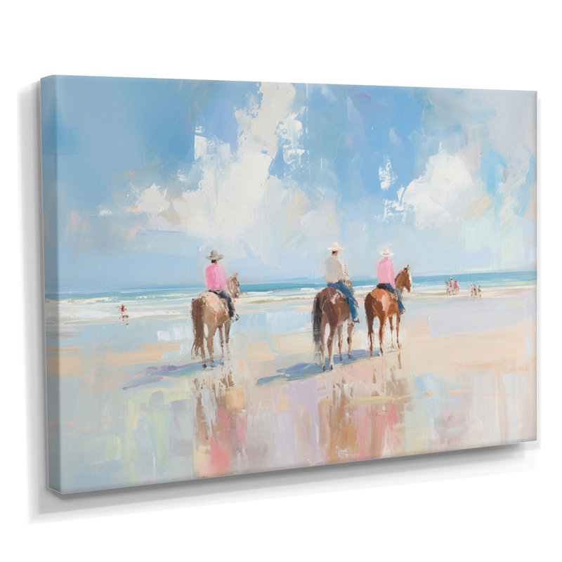 Surfside Beach, Texas Cowboys à cheval - décoration murale de cow-filles, Toile tendue, H 12 po x l 20 po x P 1 po
