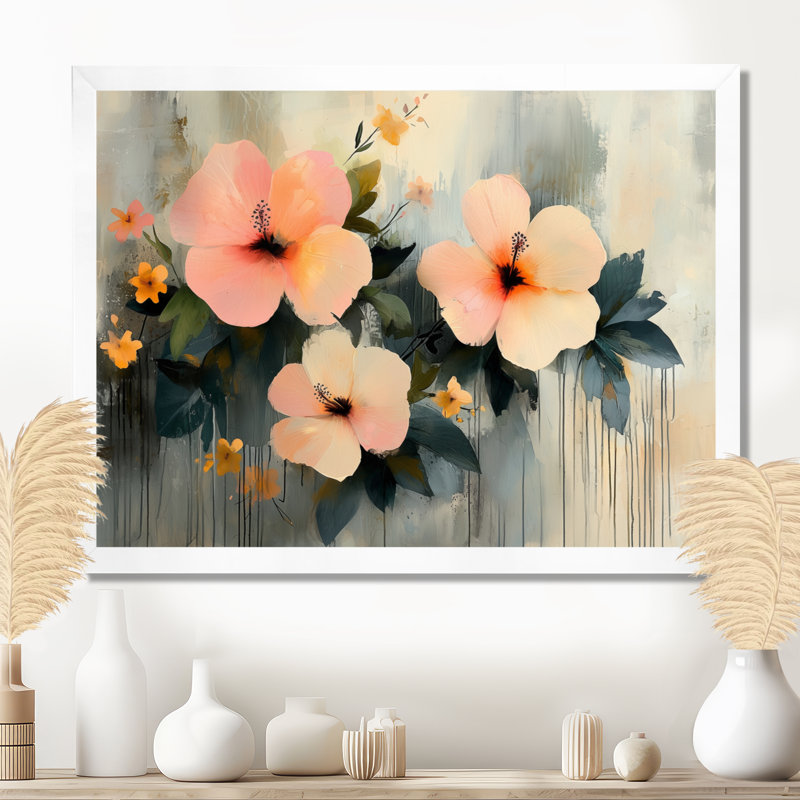 Irmuun Minimalisme Hibiscus Spring Symphony - Hibiscus Wall Art Decor, Reproduction encadrée d'une seule photo, Blanc