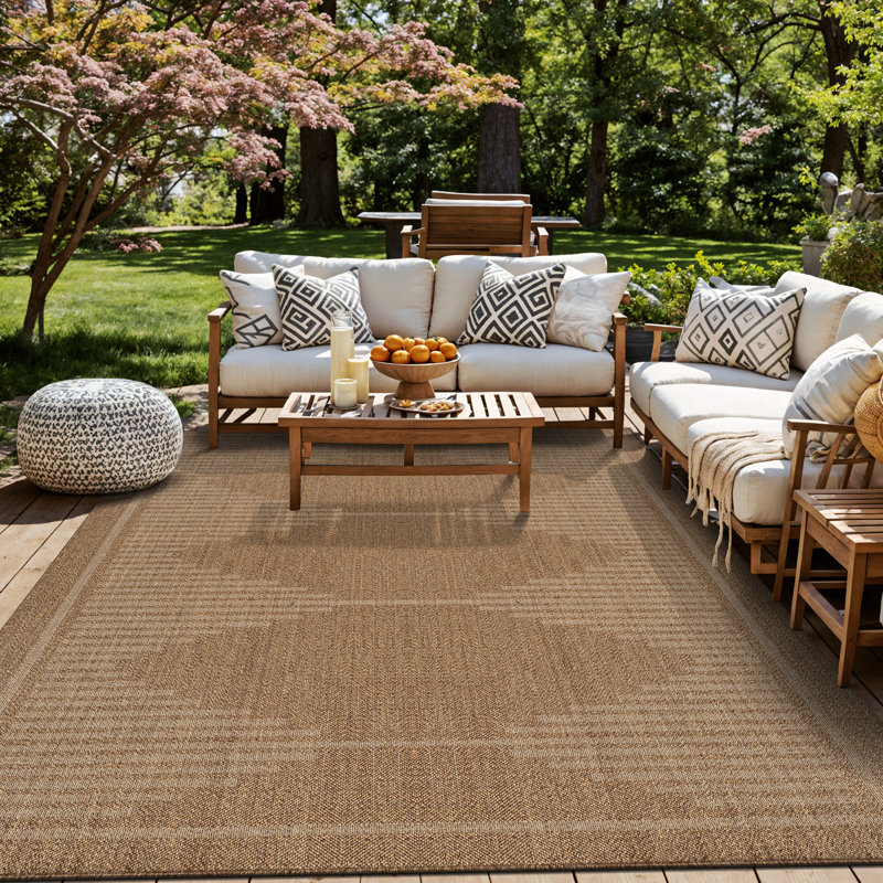 Tapis tissé plat intérieur / extérieur de style jute géométrique sable / naturel facile d'entretien, Sable