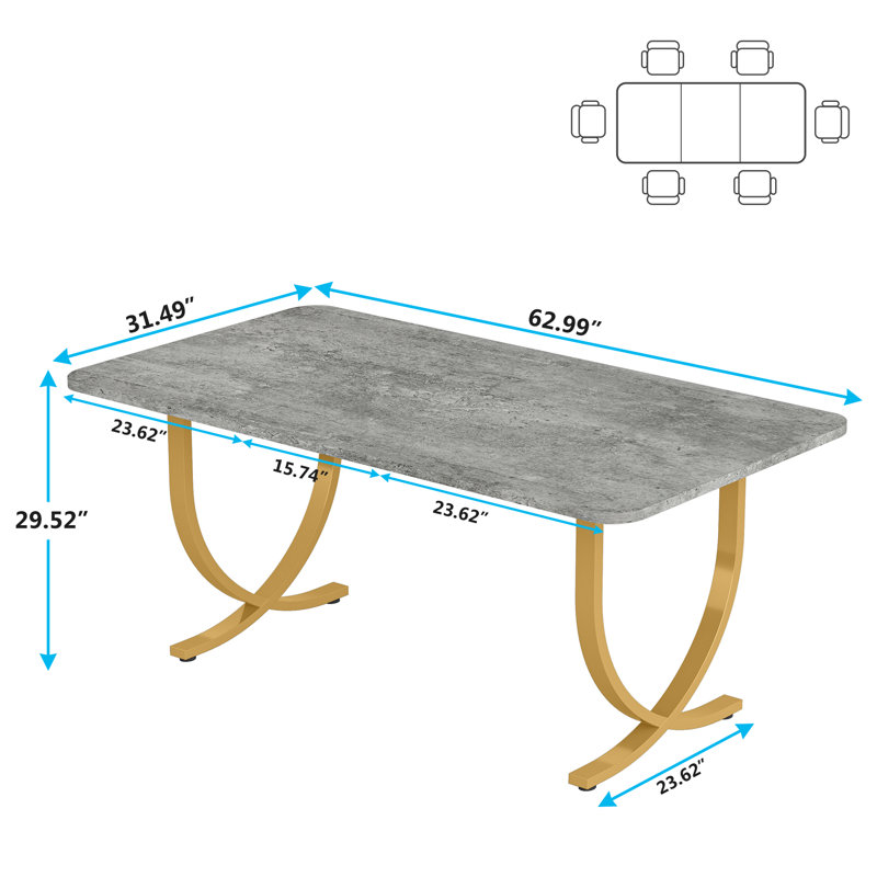 Metal Base Dining Table, Grey