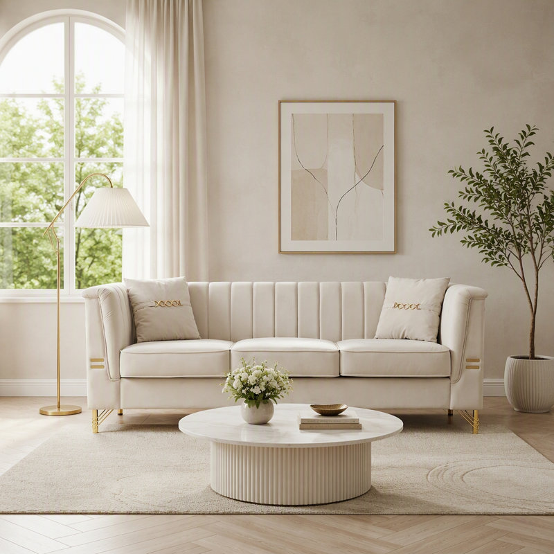 Sofa en velours, Velours beige