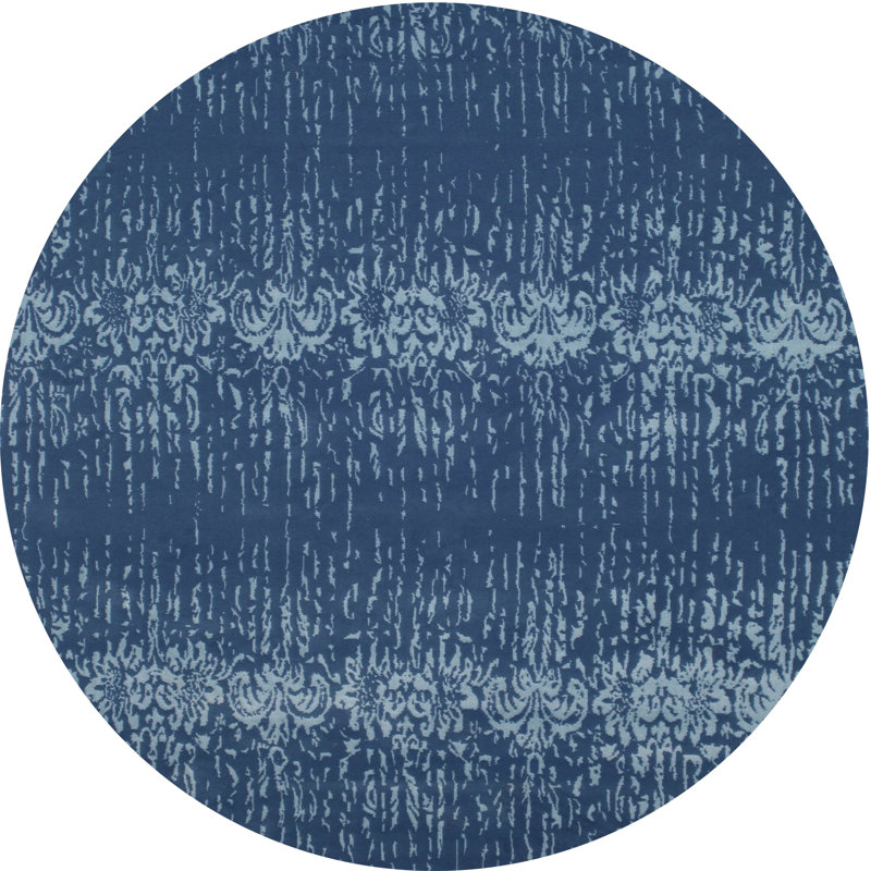 Tapis de zone bleu contemporain, Rond 6 pi
