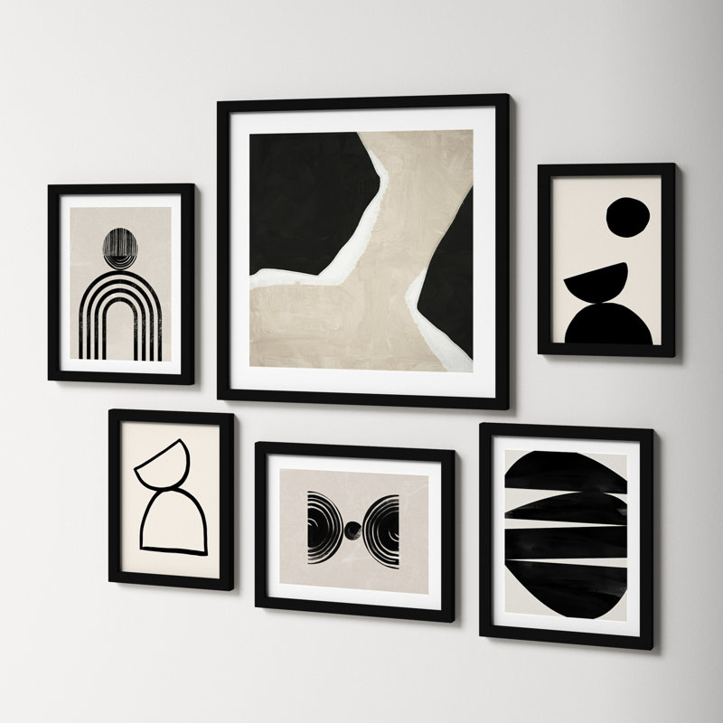 Neutral Shapes  - set of 6  by 1x Studio, Urban Road Framed Wall Art Prints, 39" H x 48" W, Black