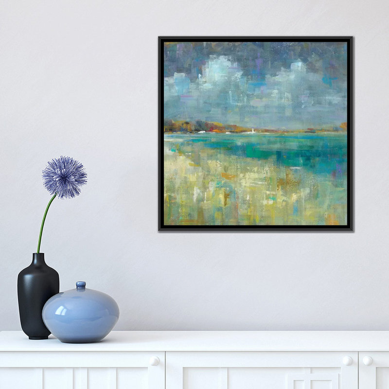 «Sky and Sea», reproduction d'impression sur toile tendue, H 18 po x l 18 po x P 1,5 po, Toile avec cadre noir, Pas de tapis