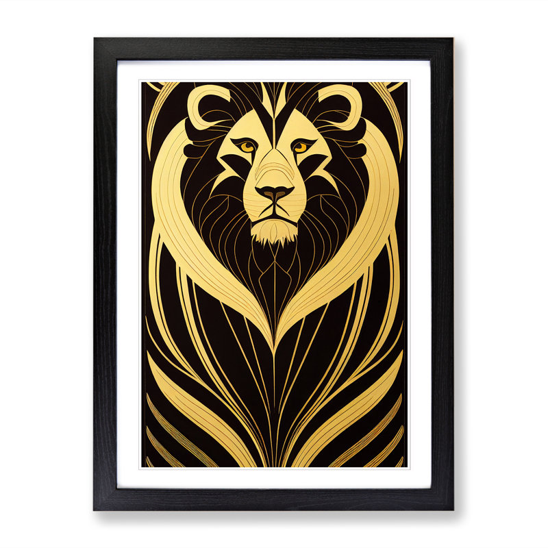 Lion Deco Vol.3 - Wall Art, Black Framed, 64cm H x 46cm W x 2cm D, White