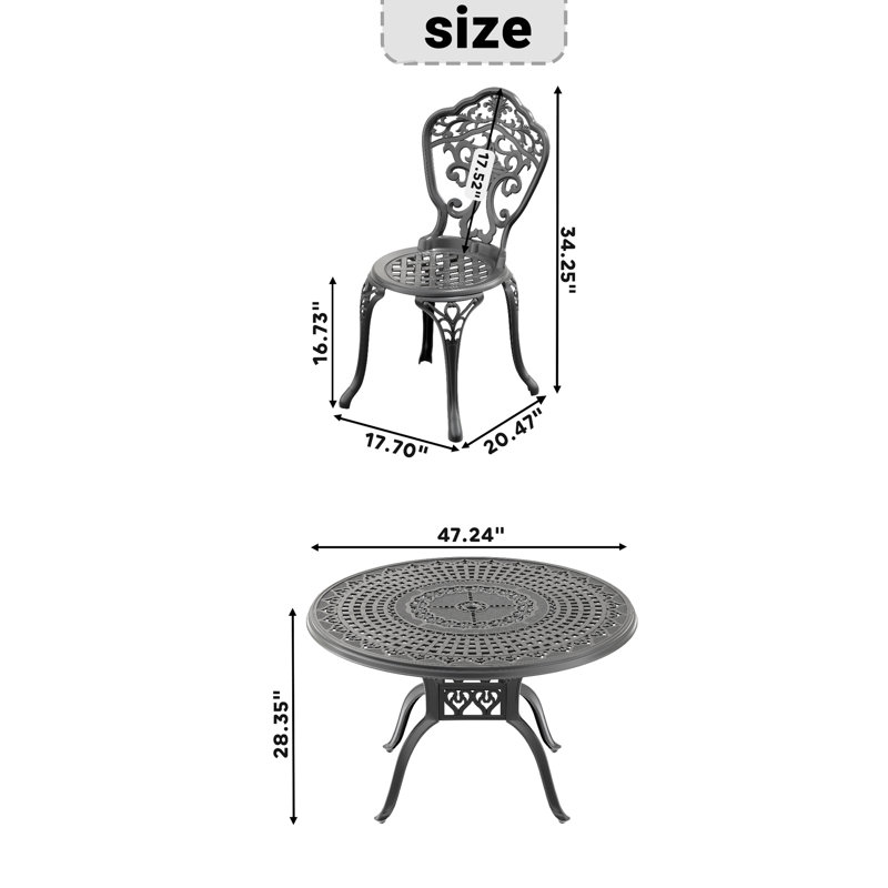 All-weather 5 Dining Ensemble, Aluminum, Black Frame Cast Aluminum Grouping, Black, Construction