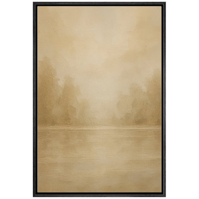«Calm Misty Lake Landscape in Warm Neutral Tones», impression murale sur toile