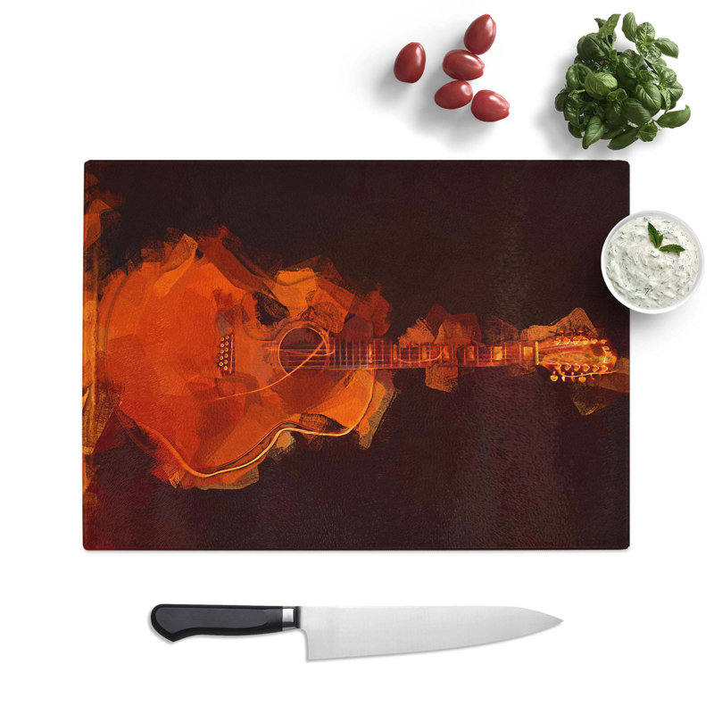 Tempered Glass Guitar Chopping Board, 39 cm W x 28.5 cm L