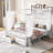Queen Size Metal Canopy Platform Bed With Upholstered Headboard And Two Storage Drawers