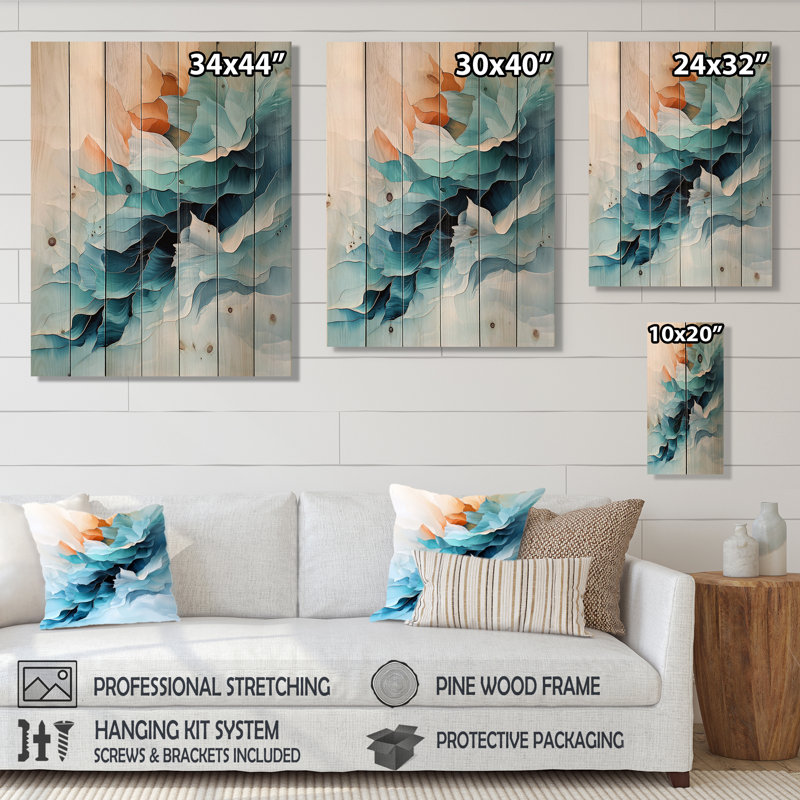 Impression moderne sur bois de pin naturel - Mouillage moderne de l'encre liquide II - Botanicals, H 32 po x l 24 po