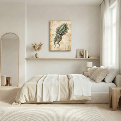 Ensemble de 1 tableau vintage sur toile représentant un calmar
