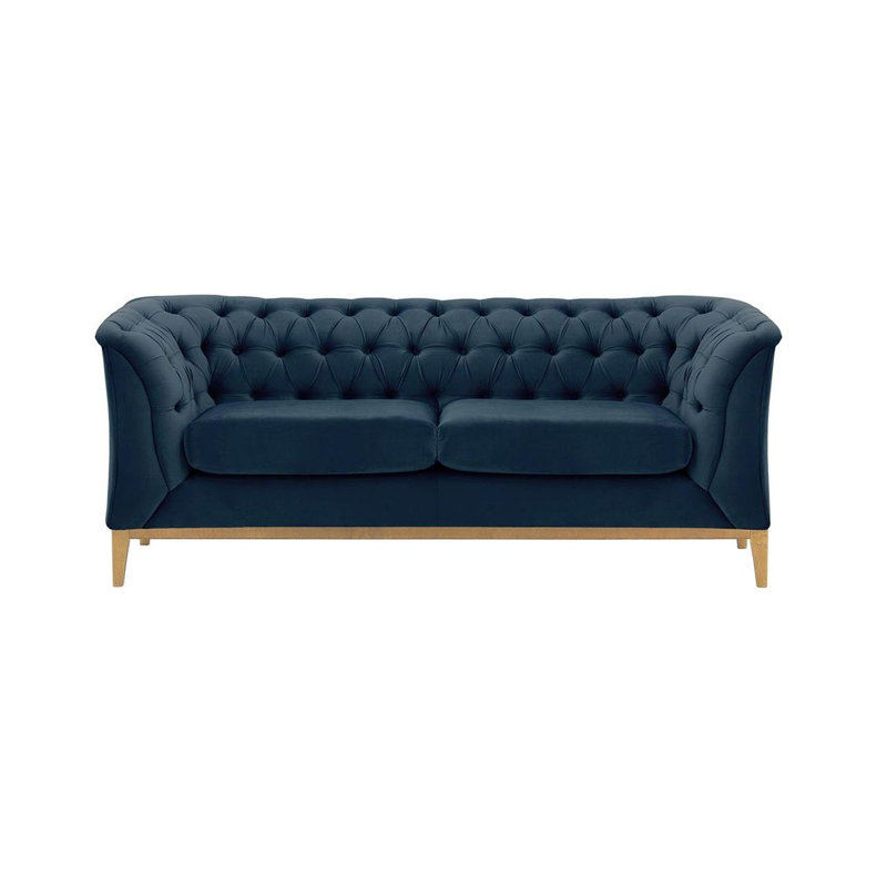 Chesterfield Modern 2 Seater Sofa Wood, Navy
