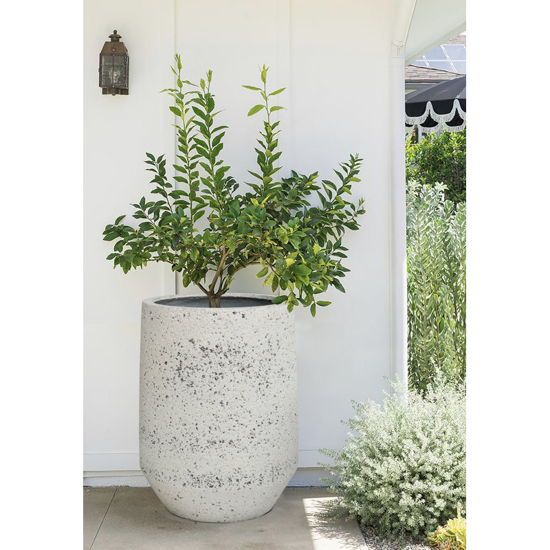 Pots de fleurs légers en fibre de verre couleur ardoise, ensemble de 3 - Intérieur/Extérieur, 11,0 po x 13,0 po, Pierre grise