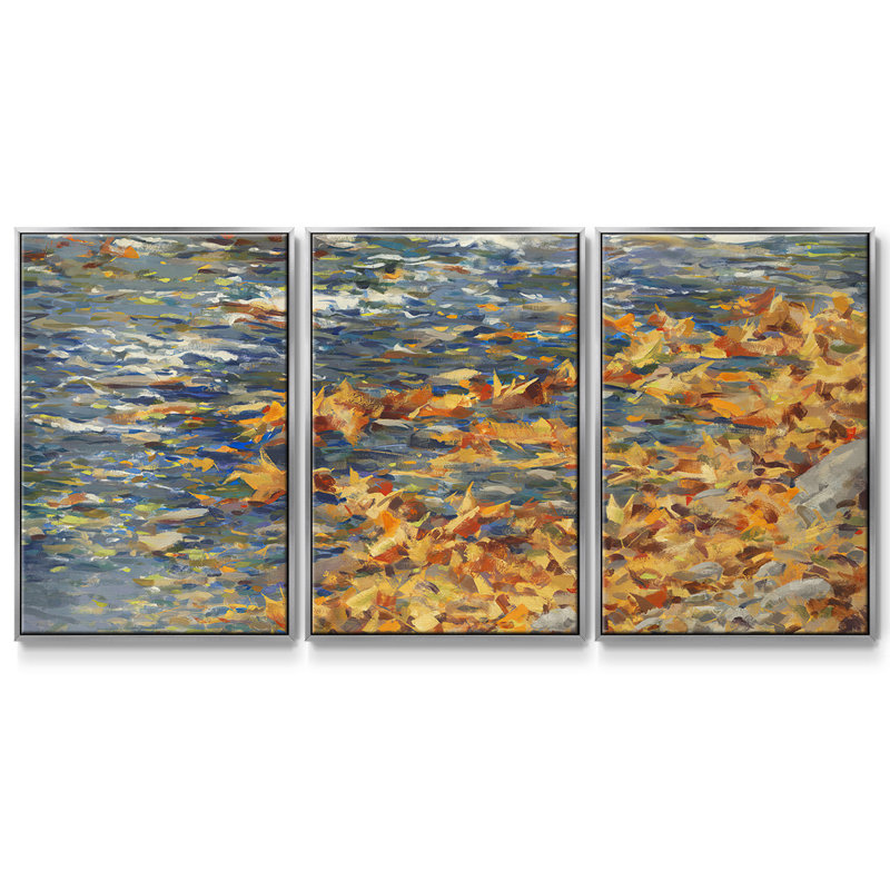 Autumn Creek, reproduction encadrée sur toile 3 pièces, H 40 po x l 78 po x P 2 po, Argenté