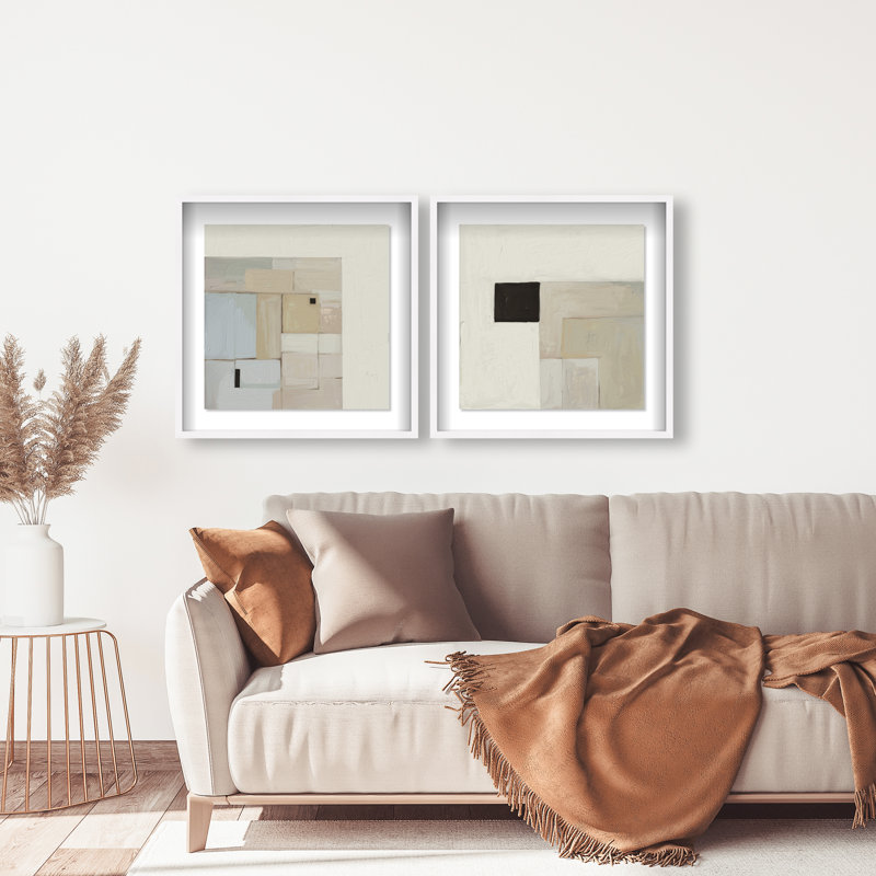 Soft Roughness Set Shadowbox Abstract Print by Oliver Gal, Black Frame, 12 x 12, 25.5"H x 25.5"W, White Shadowbox