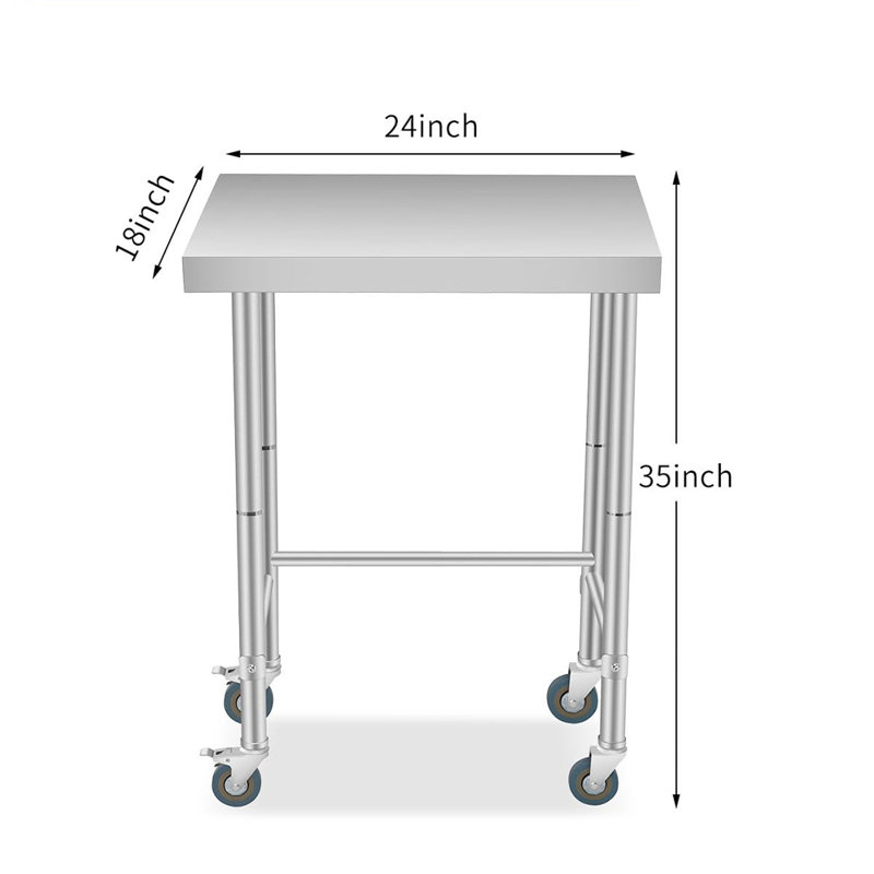 Table de travail en acier inoxydable en 5 tailles (16 x 24, 18 x 24, 18 x 28, 18 x 32, 18 x 36), table de préparation commerciale pour cuisine avec pieds ou roues fixes