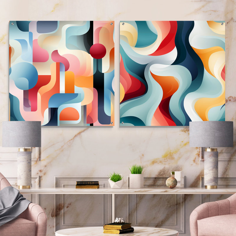 Urban Muted Tones - Abstract Geometric Acrylic Wall Art Glass Set Of 2, 30" H x 61" W