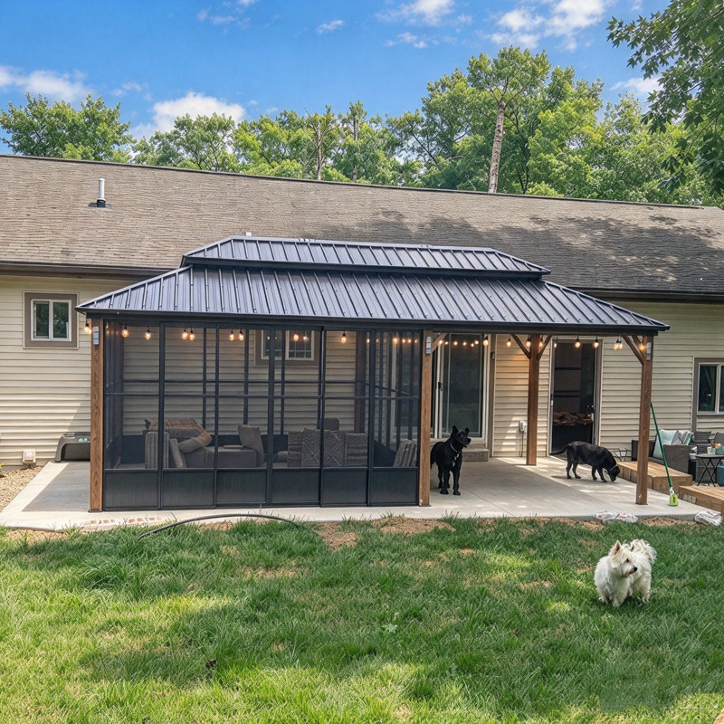 PURPLE LEAF 12' X 24' Sunroom Patio Hardtop Gazebo Double Top Galvanized Steel Screen House Aluminum Sun Room Outdoor Solarium for Garden Backyard