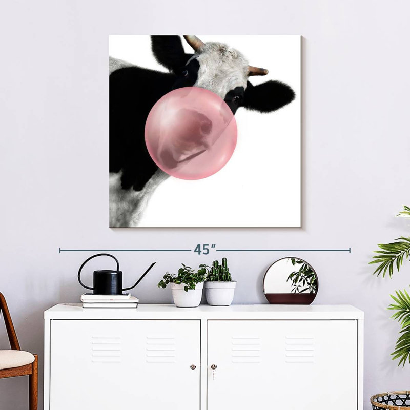 Impression sur toile Bubble Gum Cow, H 30 po x l 30 po x P 1,25 po