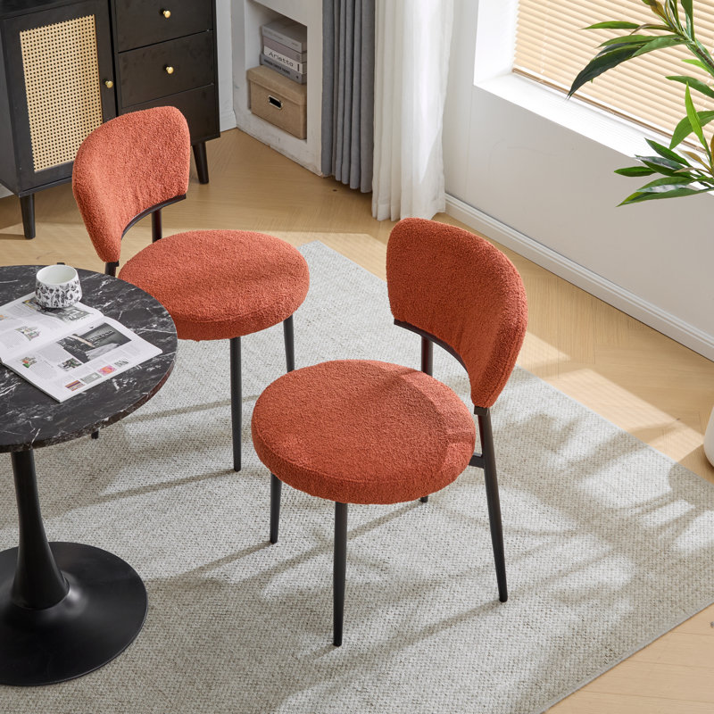 Crossmary Boucle Upholstered Dining Chairs, Orange