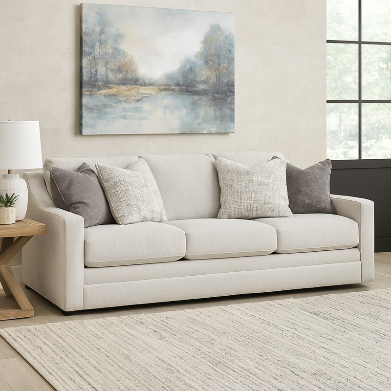 Canapé Maite, polyester gris craie moderne, 4 coussins décoratifs, 88 pouces