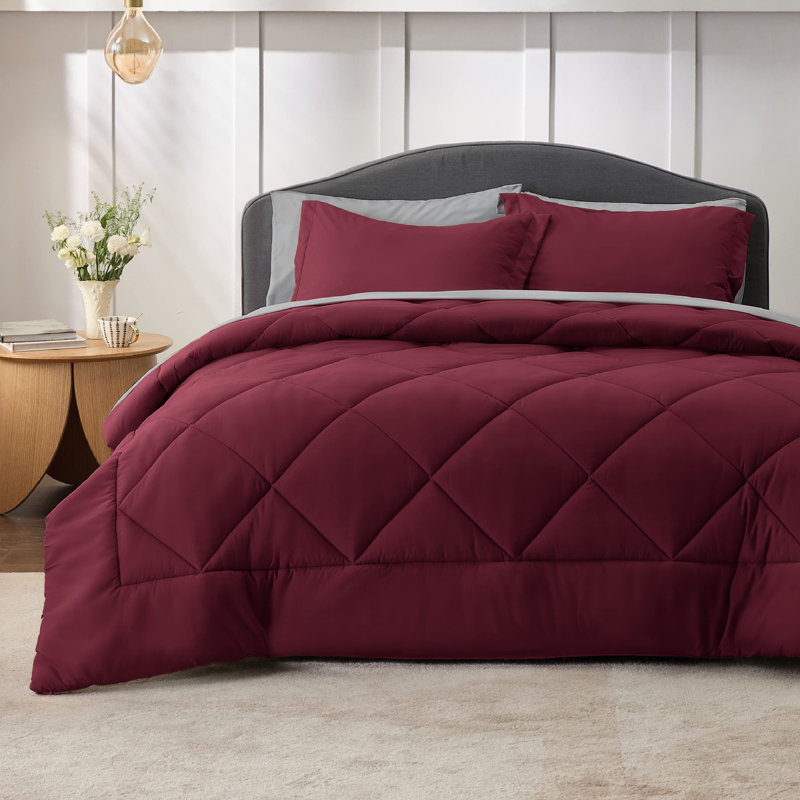 Best Seller Bedsure Comforter Set Reversible Bedding for All Seasons-89GSM, King Comforter + 4 Additional Pieces, Burgundy