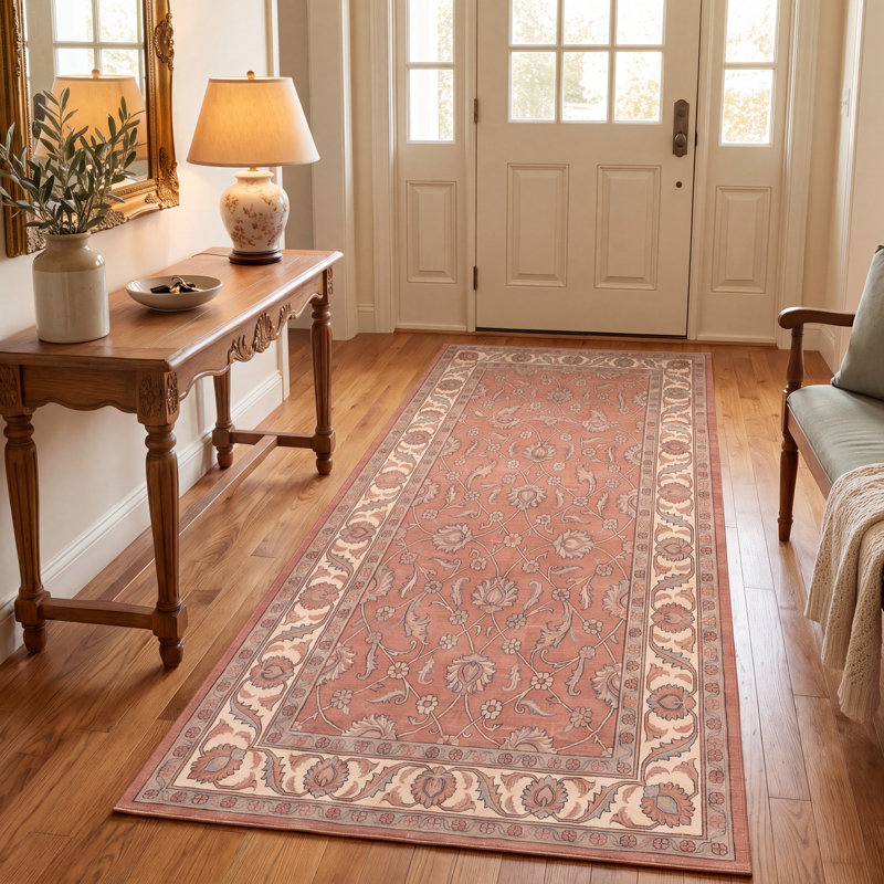 Tapis Stratford traditionnel à motif floral intégral orange, ivoire, or, vert et gris, lavable à la machine, antidérapant, à poils courts, pour l'intérieur et l'extérieur, adapté aux animaux domestiques, idéal pour le salon, la chambre, la salle à manger, l'entrée, le couloir ou le bureau.