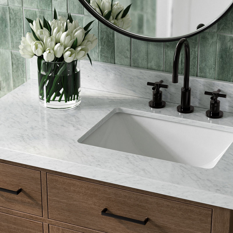 ARIEL HEPBURN 37 IN RIGHT OFFSET RECTANGULAR SINK VANITY 1,5 IN, Right, Rectangular, Brown Oak/Matte Black