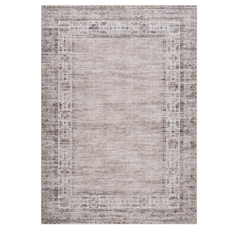 Machine Washable Rug for Living Room, Non-Slip Non-Shedding Rug, Low Pile Traditional Border Carpet, Indoor Foldable Floor Covering for Nursery, Bedroom, Dining Room
