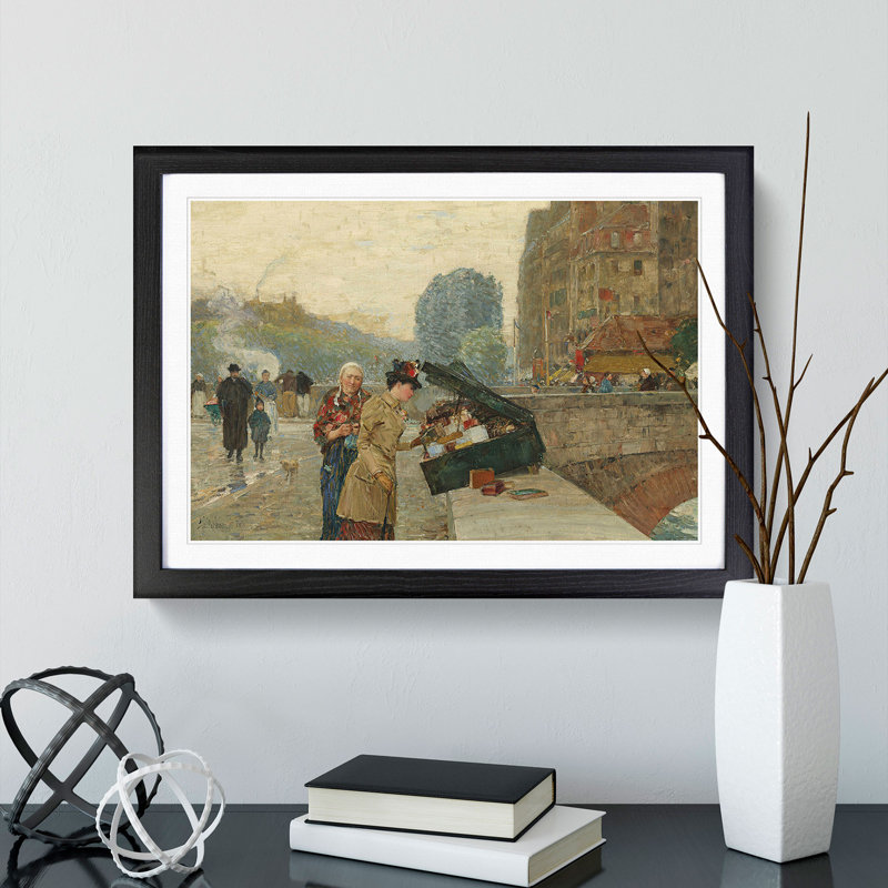 The Seller on the Bridge by Childe Hassam - Framed Print, 27cm H x 36cm W x 2cm D, Black Framed
