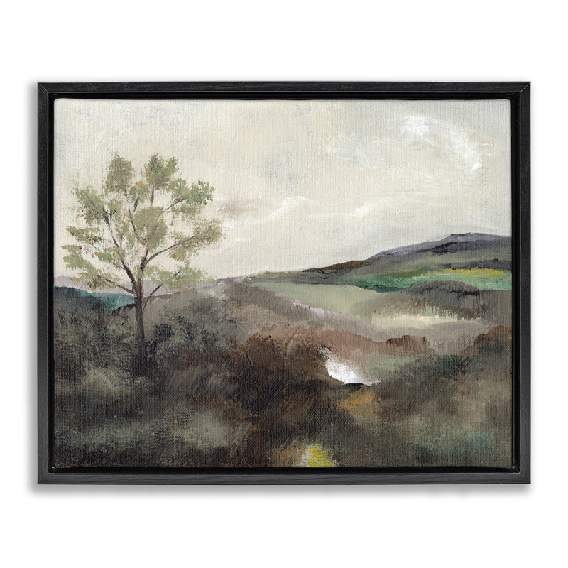 "Beige", paysage encadré, art mural sur toile flottante par Nikita Jariwala, Cadre flottant noir de jais, H 17 po x l 21 po