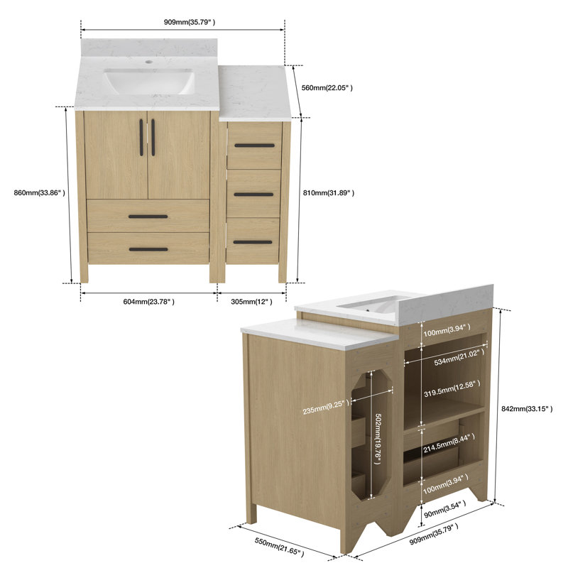 36"W×22"D×34"H Single Sink Bathroom Vanity Cabinet, 36"