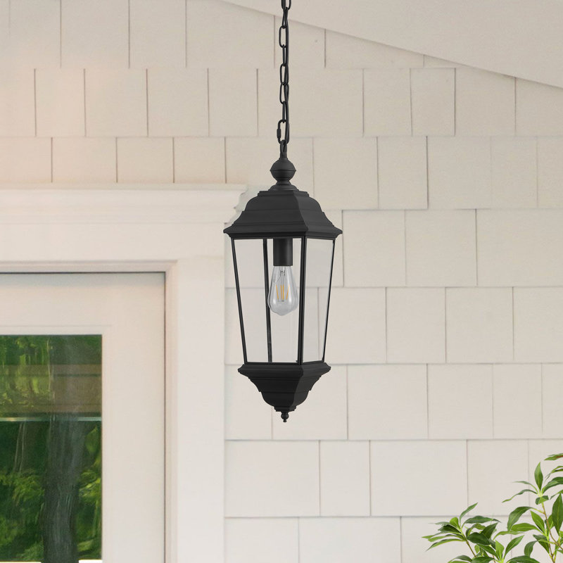 Luminaire suspendu d'extérieur en métal noir 7 pouces Teri