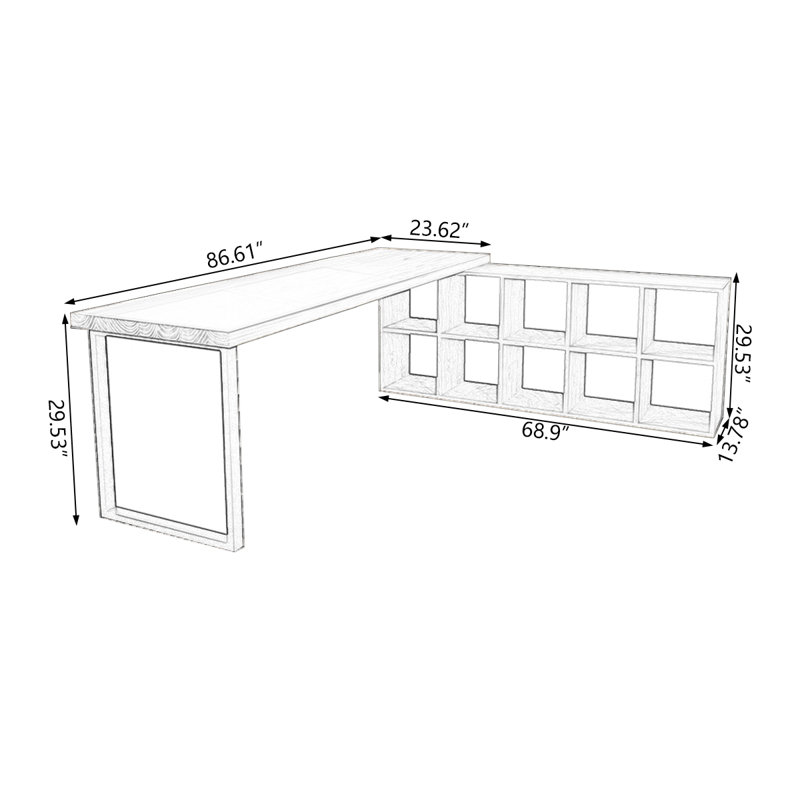 Bureaux en bois massif en L Burlywood, Retour à droite, H 29,53 po x l 86,61 po x P 23,62 po