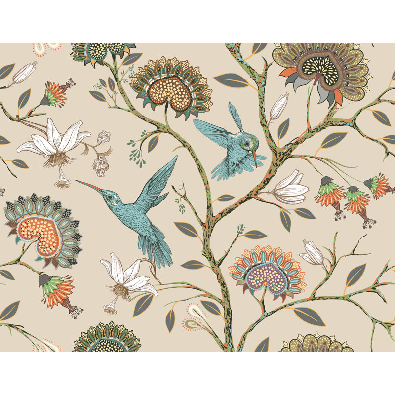 Papier peint floral avec colibris, L 75,96 po x l 114 po
