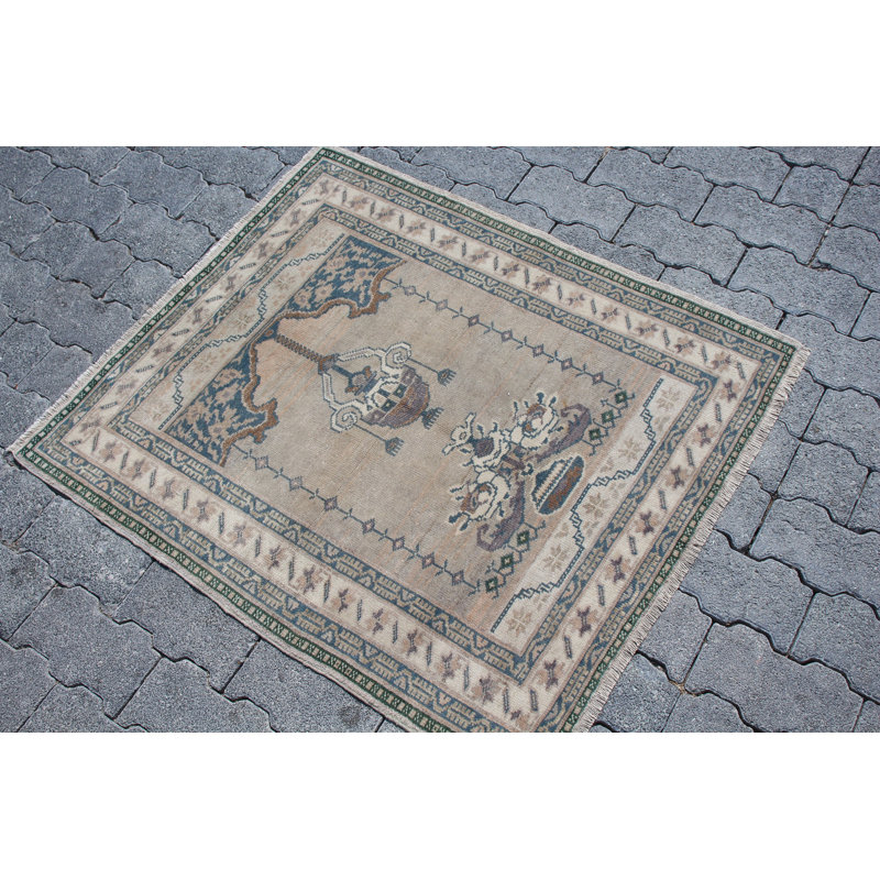 Tapis traditionnel traditionnel beige en laine beige Anatolian
