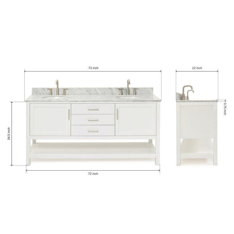 Bayhill 73'' W Double Vanity, 73", White, Oval