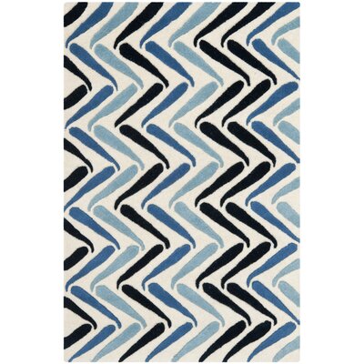 Deedre Chevron Handmade Tufted Wool Blue/Black/Beige Area Rug -  George Oliver, FB14795323004FCE8ADF6D16253487D8