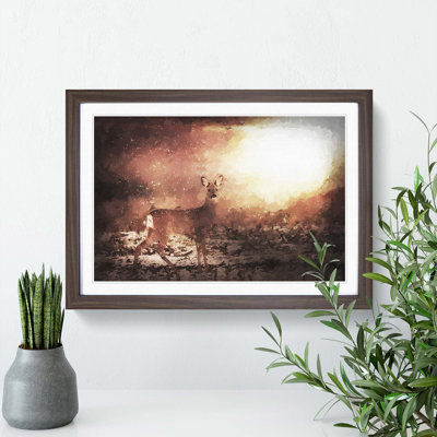 Roe Deer in Sunlight in Abstract - Picture Frame Painting Print on MDF