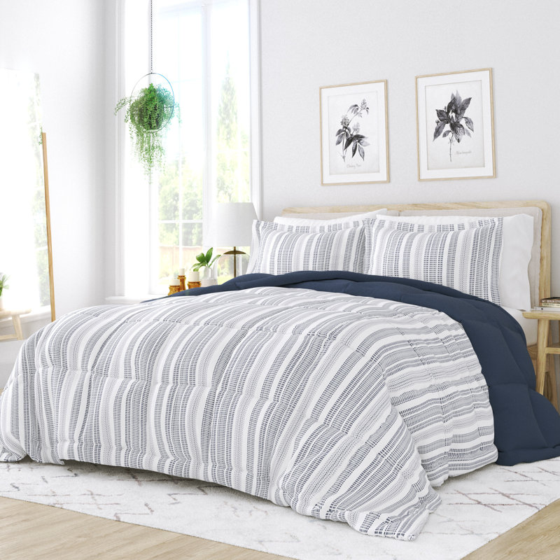 Twin Blue and White Down Alternative Reversible Comforter Set