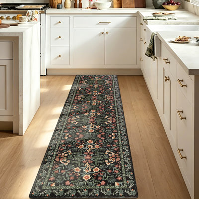 Kitchen Mat Anti Fatigue 24" x 95" Floral Kitchen Rugs Non Slip Cushioned Floor Mat Waterproof Sink Mats Comfort Standing Mat for Homes, Office