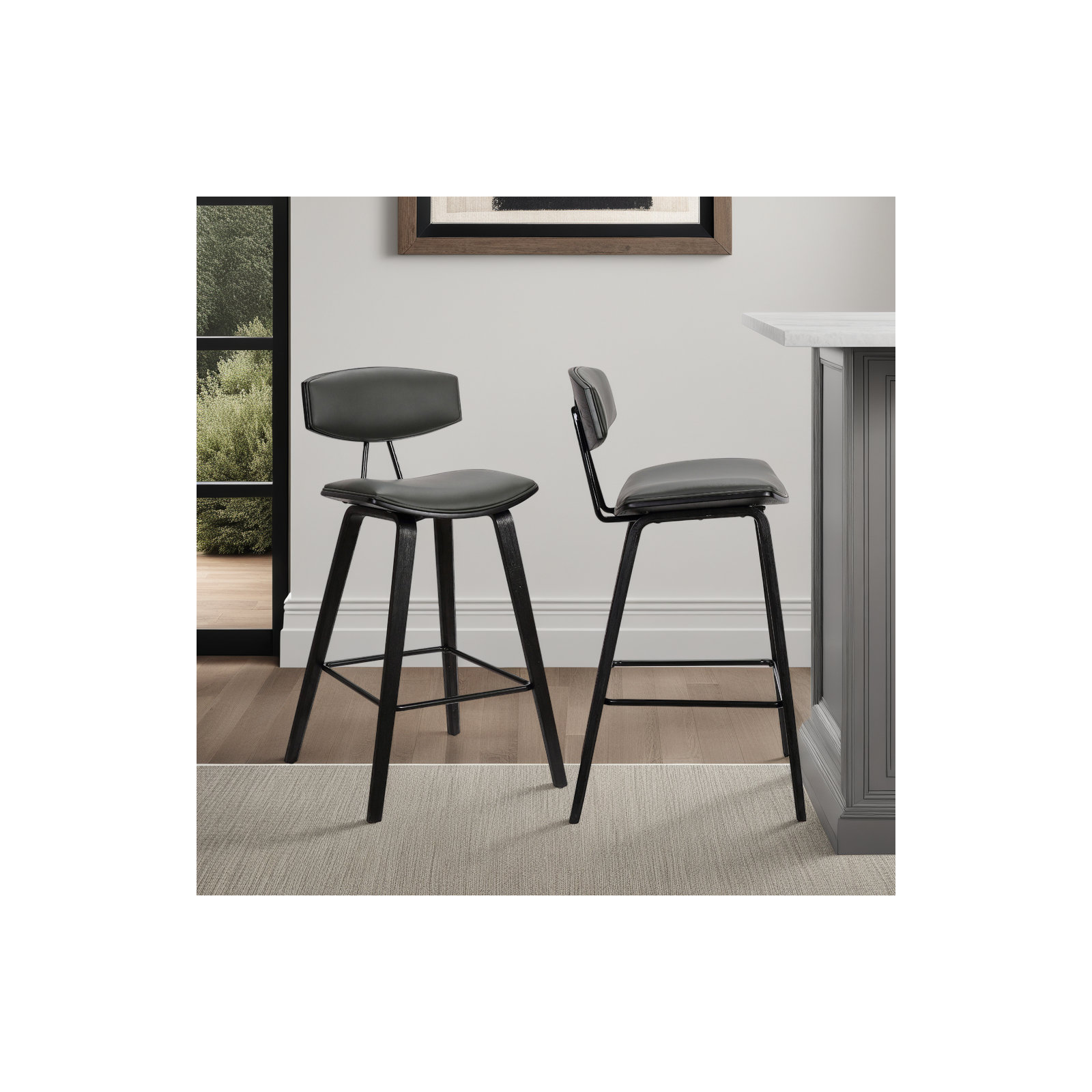 Payton Vegan Leather Bar & Counter Stool, Counter Stool (26" Seat Height), Gray Faux Leather, Black