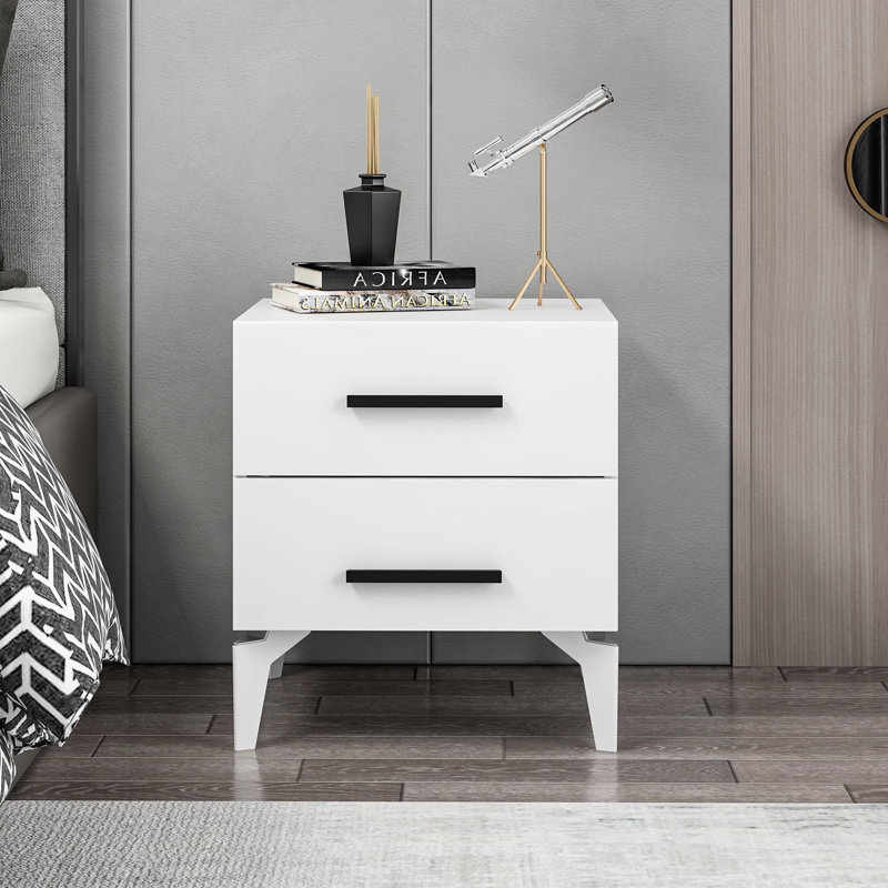 Wesa Modern White Nightstand, 19.7 x 22.0 x 18.5 inches | 100% Melamine Coated Particle Board, Thickness: 0.7 inches | Stylish Solid Color Design, Perfect for Bedroom Storage & Decor, Functional & Elegant Furniture