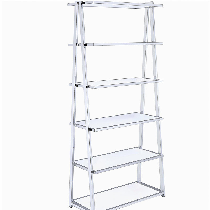 Bibliothèque blanche et chrome avec 6 tablettes