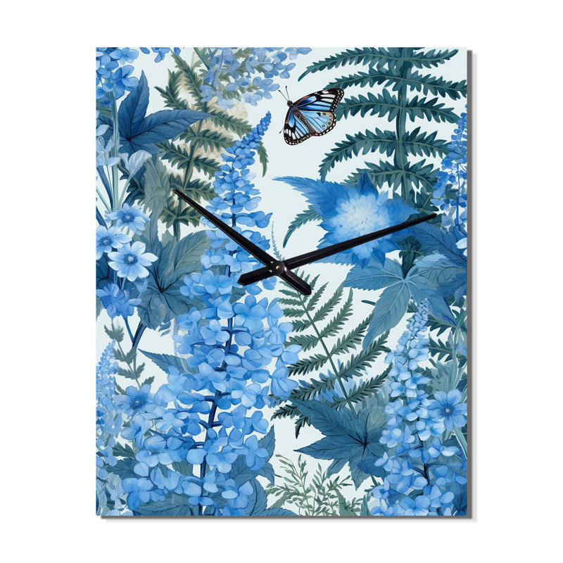 Horloge murale florale bleu vert bleu fougère I, Petit