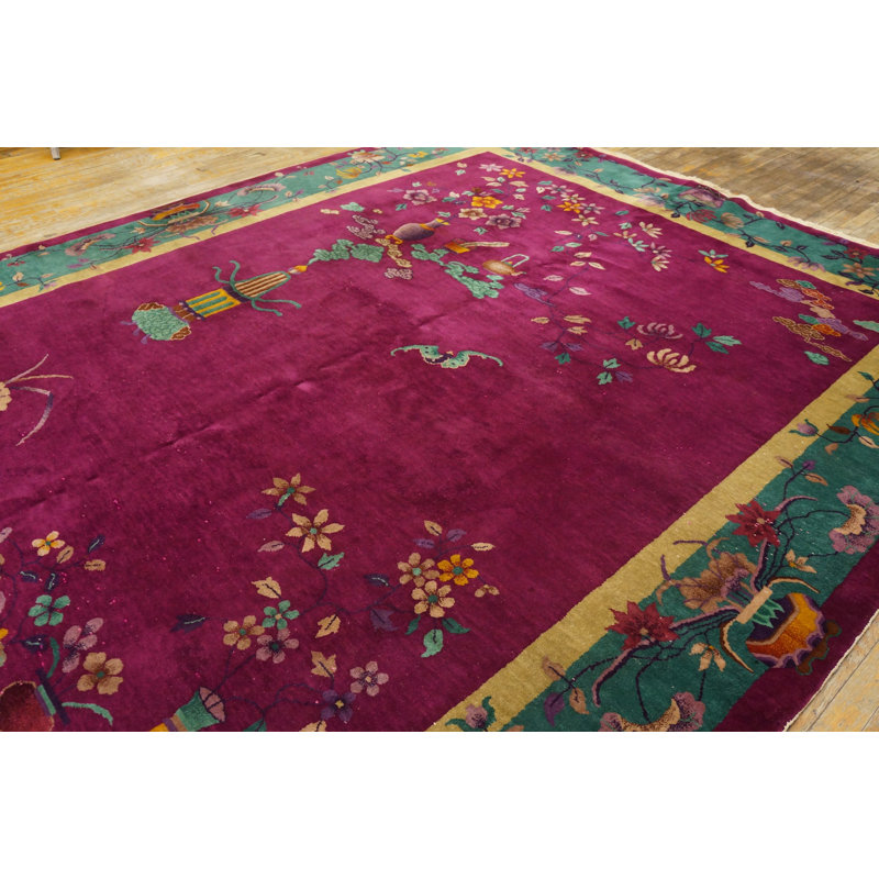 Tapis mauve antique en laine Art déco