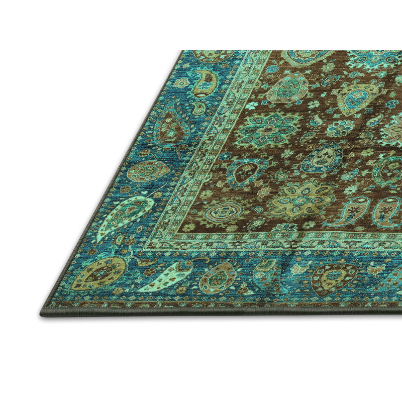 Tapis abstrait fabriqué à la machine en bleu / blanc, Rectangle 2 pi x 3 pi