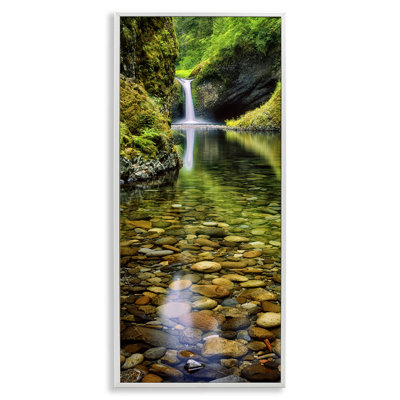 Clear Stream Waterfall Photography White Framed Giclee Art by Dennis Frates