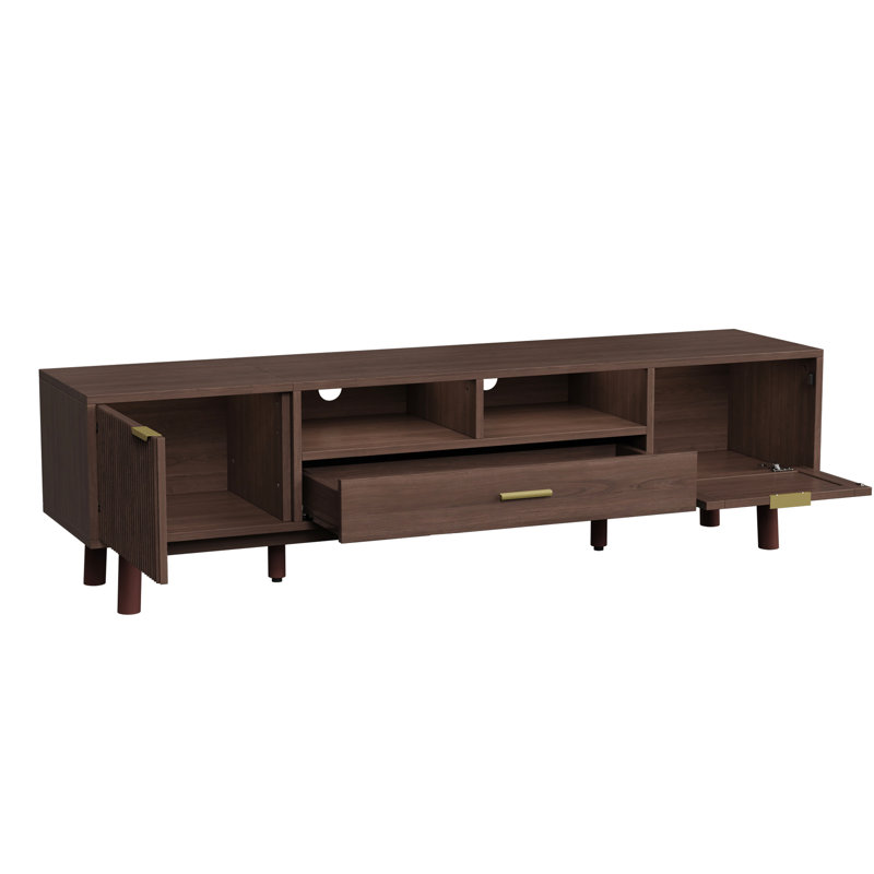 Console de télévision moderne de 75 pouces, rangement multifonctionnel à fermeture en douceur, tiroirs, pieds en bois massif, pour téléviseurs tendance, armoires de fermeture, pieds élégants rabattables